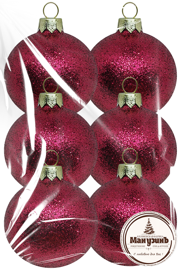 Набор пластиковых шаров Искристый от 5,5 до 8,5см 6шт малиновый